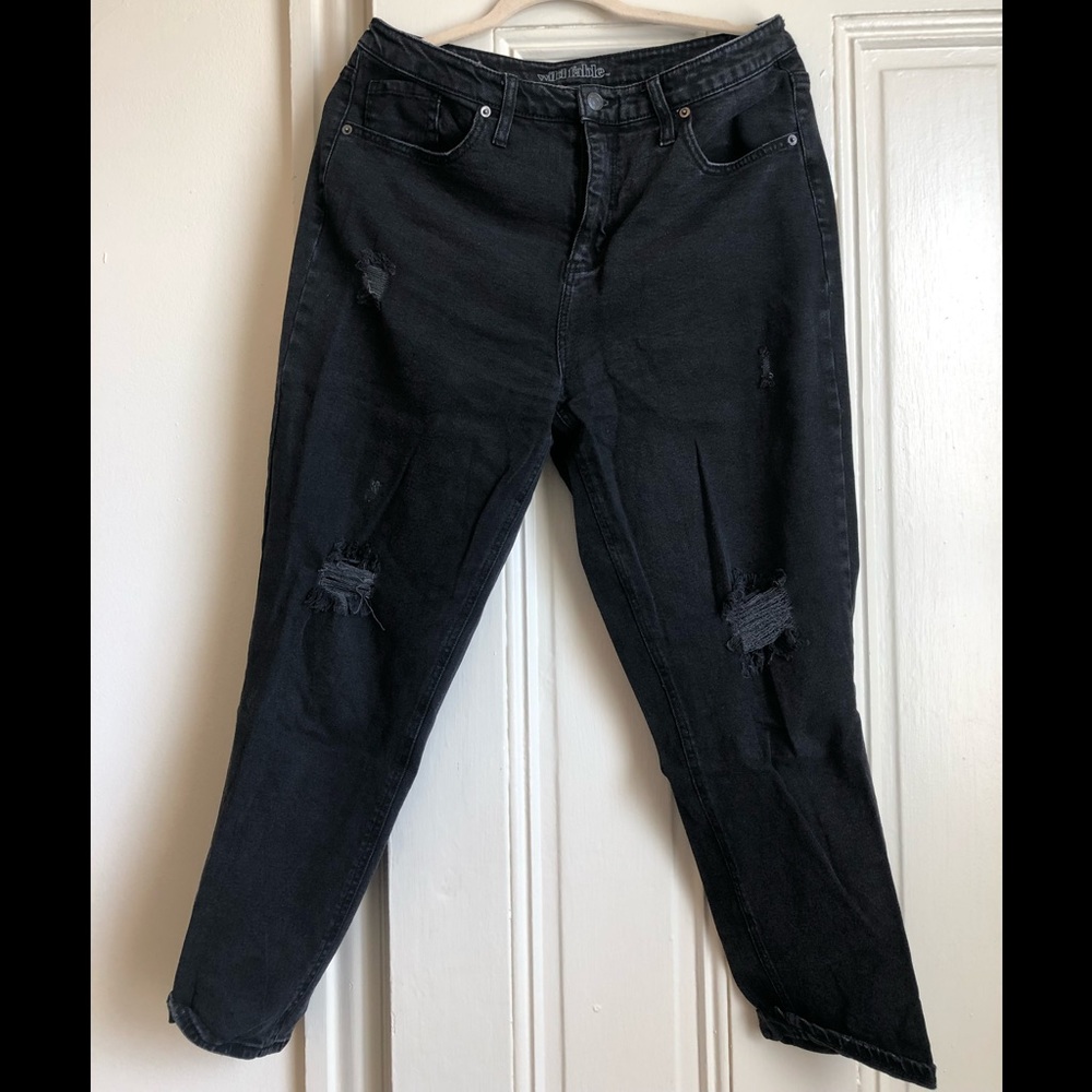 High waisted distressed black jeans
